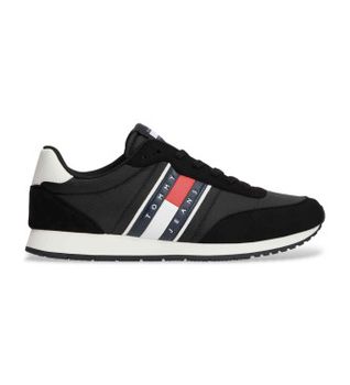 Tommy Jeans para hombre. EM0EM01709 Zapatillas con logo y mezcla de texturas negro (46), Plano, Cordones, Casual