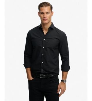 Superdry para hombre. M4011045A Camisa Classic Tailored negro (S), Casual, Algodón, Clásico, Manga larga
