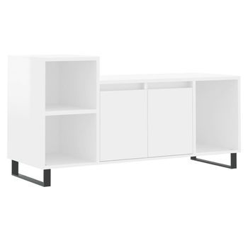Mueble De Tv Madera Contrachapada Blanco Brillo 100x35x55 Cm