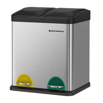 Cubo de basura doble 2 x 15 l de acero inoxidable plata y negro
