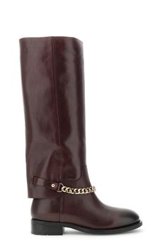 botas altas de piel con cadena dorada en el tobillo bordeaux 35