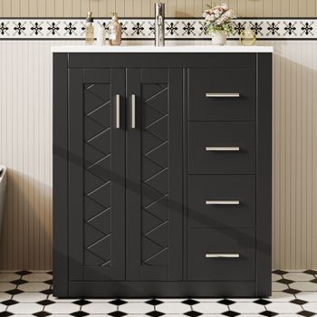 Mueble De Baño Con Lavabo - Mueble De Pie - Mdf Y Cerámica - Negro (76x46.5x85.5cm)