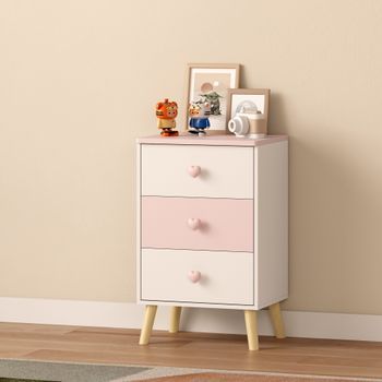 Mesita De Noche Infantil Sandnes Con 3 Cajones Mdf 62x38x30cm - Blanco/rosa [en.casa]