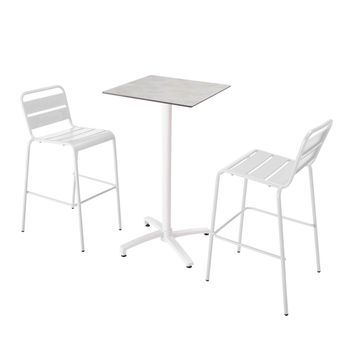 Juego De Mesa Alta Laminada De Hormigón Gris Claro Y 2 Sillas Blancas, Opéra - Oviala