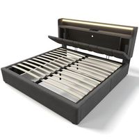 cama tapizada gris 140 x 190 cm con canape elevable cabecero con almacenaje led y usb-c