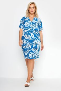 Yours Vestido Túnica Corto Azul De Hojas, Mujer Curvy Y Tallas Grandes, Yours