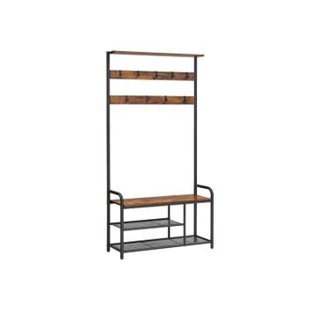 Perchero con Zapatero Mueble Recibidor con Ganchos Extraíbles Banco Estante, Marrón Rústico + Negro