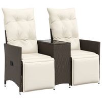 sofa de jardin reclinable de 2 plazas  sofa de exterior con mesa ratan pe marron