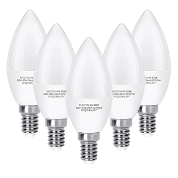 Aigostar - Bombilla LED E14 Vela 4W (Equivalente a 30W), Luz Calida 3000K, 320 Lúmenes,  CRI> 80, Ahorro de Energía, No Regulable, 5 Unidades