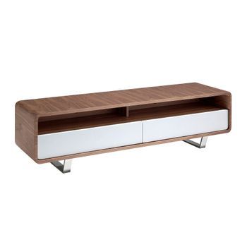 Mueble Tv Madera Blanco, Nogal Y Acero Cromado Angel Cerdá 3046 150x40x40