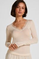 hunkemoller camiseta super suave con cuello en v de encaje y cachemira blanco