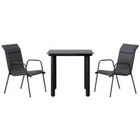 juego de comedor para jardin 3 uds  conjunto mueble jardin mesa y sillas acero y textilene negro