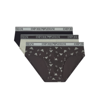Emporio Armani para hombre. EM000369_AF20669 Set 3 Slips Logo negro, verde, gris (M), Homewear, Algodón