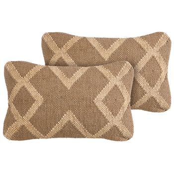 Conjunto De 2 Cojines Patrón Geométrico Tapizado De Yute Y Lana 30 X 50 Cm Marrón Claro Y Beige Gopi