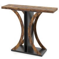 costway mesa consola industrial rectangular marco geometrico para entrada sala pasillo marron rustico