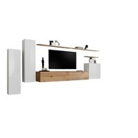 conjunto de muebles de salon coleccion switch i diseno color blanco brillante y roble wotan