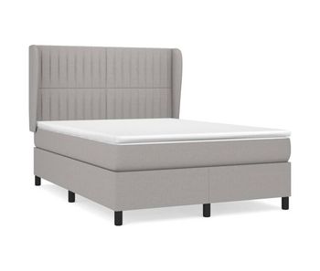 Cama box spring con colchón tela gris claro 140x190 cm rayas verticales