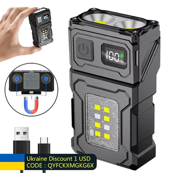 Mini linterna LED recargable por USB, linterna portátil con imán en la parte trasera, linterna de Camping superbrillante, luz de emergencia COB lateral