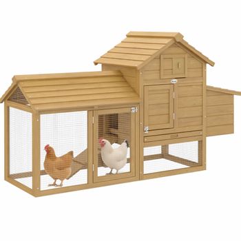 PawHut Gallinero de Madera para Exterior Jaula para 2-3 Gallineras con 2 Corrales de Alambre Techo Abrible Nido 150,5x54x87 cm Natural   Aosom España