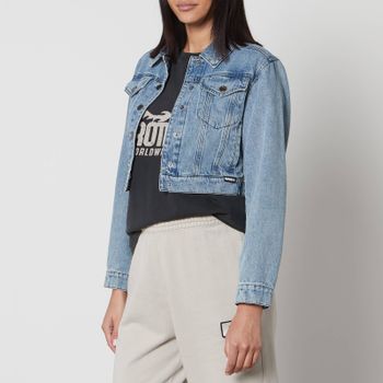 Rotate Sunday Logo-Appliquéd Cropped Denim Jacket - XS