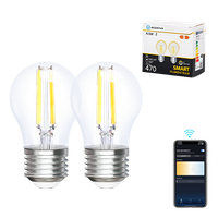 aigostar bombilla inteligente alexa bombilla led e27 vintage g45 transparente tipo globo 45w 470lm regulable calida a fria 2700k a 6500k compatible con alexa y google home 2 pcs