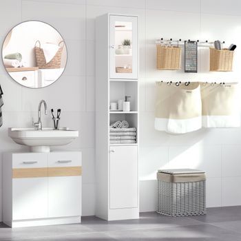Armario Alto Baño Con Espejo De Melamina Kleankin 30x28x180 Cm-blanco