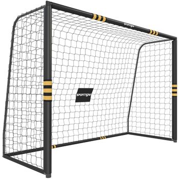 SPORTNOW Portería de Fútbol para Jardín 300x120x200 cm con Red Estructura Metálica y Acolchada EPE Negro y Amarillo   Aosom España
