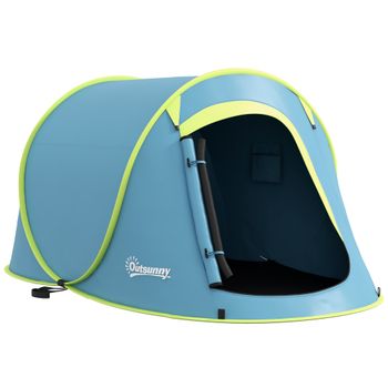 Outsunny Tienda de Campaña para 2 Personas Impermeable 2000 mm con Bolsa de Transporte 245x148x105 cm Azul   Aosom España