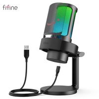 microfono usb fifine para grabar y transmitir en pc y mac salida de auriculares y boton de silencio tactil microfono con 3 modos rgb -a8