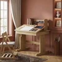 escritorio infantil - mueble de estudio para ninos - madera maciza - natural 80x94x80cm