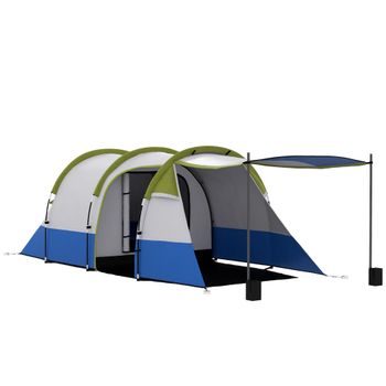 Outsunny Tienda Campaña Plegable Túnel para 3 Personas 2 Habitaciones Bolsa de Transporte 420x200x150 cm Azul Oscuro y Verde   Aosom España