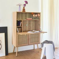 escritorio de 2 puertas efecto madera y cana