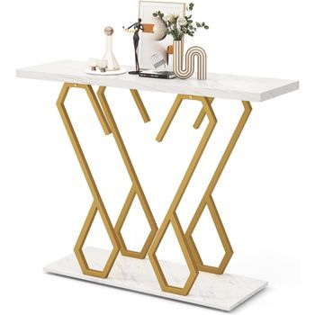 Mesa De Entrada De Mármol Artifical Costway 100 X 30 X 80 Cm