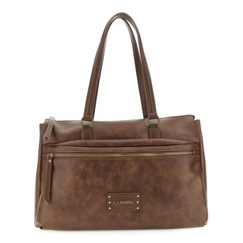 shopper suave efecto piel vintage con bolsillo frontal con cremallera brown