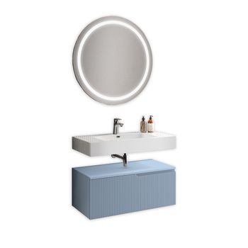Composición Baño 3 Piezas Venere Blanco Brillo/azul Cielo Tiffany En Mdf
