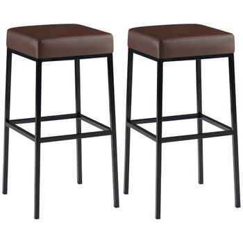Set De 2 Taburetes Montreal ~ Altura 80 Cm Simil Cuero Marrón 37x37x78 Cm Clp
