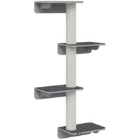 pawhut arbol rascador de pared para gatos - juguete de escalada para gatos - rascador en gris claro  beige 66 x 28 x 137 cm