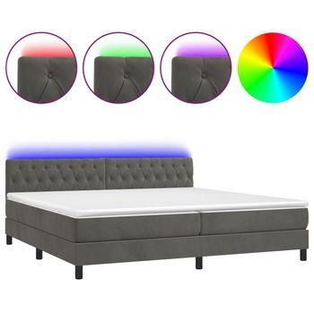Cama Box Spring Colchón Y Led Terciopelo Gris Oscuro 200x200 Cm Vidaxl
