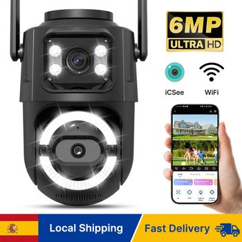 Cámara PTZ WiFi HD de 6MP WONSDAR, Doble Lente, Doble Pantalla, Cámara IP para Exteriores y Hogar, WiFi 2.4GHz/5Ghz, Seguimiento IA, Visión Nocturna Inteligente, Aplicación ICsee