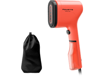 Plancha de vapor vertical - Rowenta Pure Pop DR2022D1, 1300W,Salida 20g/min, 70ml, Calentamiento 15s, Elimina pelusas, arrugas y purifica, Coral