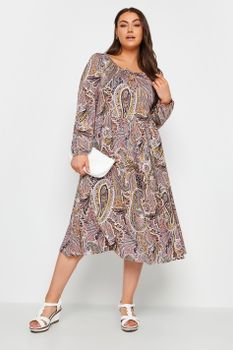 Yours Vestido Rosa Cachemira Con Manga Globo, Mujer Curvy Y Tallas Grandes, Yours