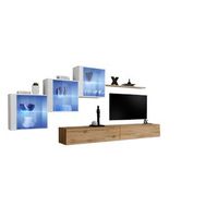 conjunto de muebles de salon switch xx de diseno en color roble wotan y blanco brillante