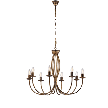 Botte - Lámpara De Araña De Hierro Lacado En Marrón Con Decoración. Oro Antiguo 8 Luces 120 - Ø74 - Bl147-8-br