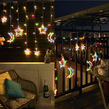 Aigostar luces de cortina de Navidad con estrellas y lunas RGB, 3M*3M*0.6M, 8 Modos Cadena de Luces con Remoto, 120 LED, temporizador, Resistente al Agua, para exterior y Interior, decoracion navidad