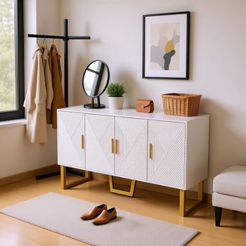 Elegante zapatero blanco y dorado con 4 puertas de diseño