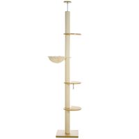 pawhut rascador de techo alto seguro antivuelco poste de cuerda de sisal tablero de madera robleblanco crema