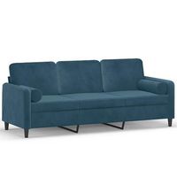 sofa de 3 plazas  sofa de salon  sofa de descanso con cojines terciopelo azul 180 cm