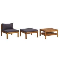 muebles de jardin 3 uds  mesa y sillas con cojines madera acacia gris oscuro
