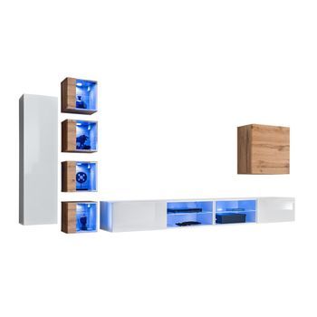 Conjunto De Muebles De Sala Switch Xxvi Diseño, Color Blanco Y Roble.