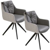 set 2 butacas giratorias 360 polipiel gris y metal negro 65x65x84